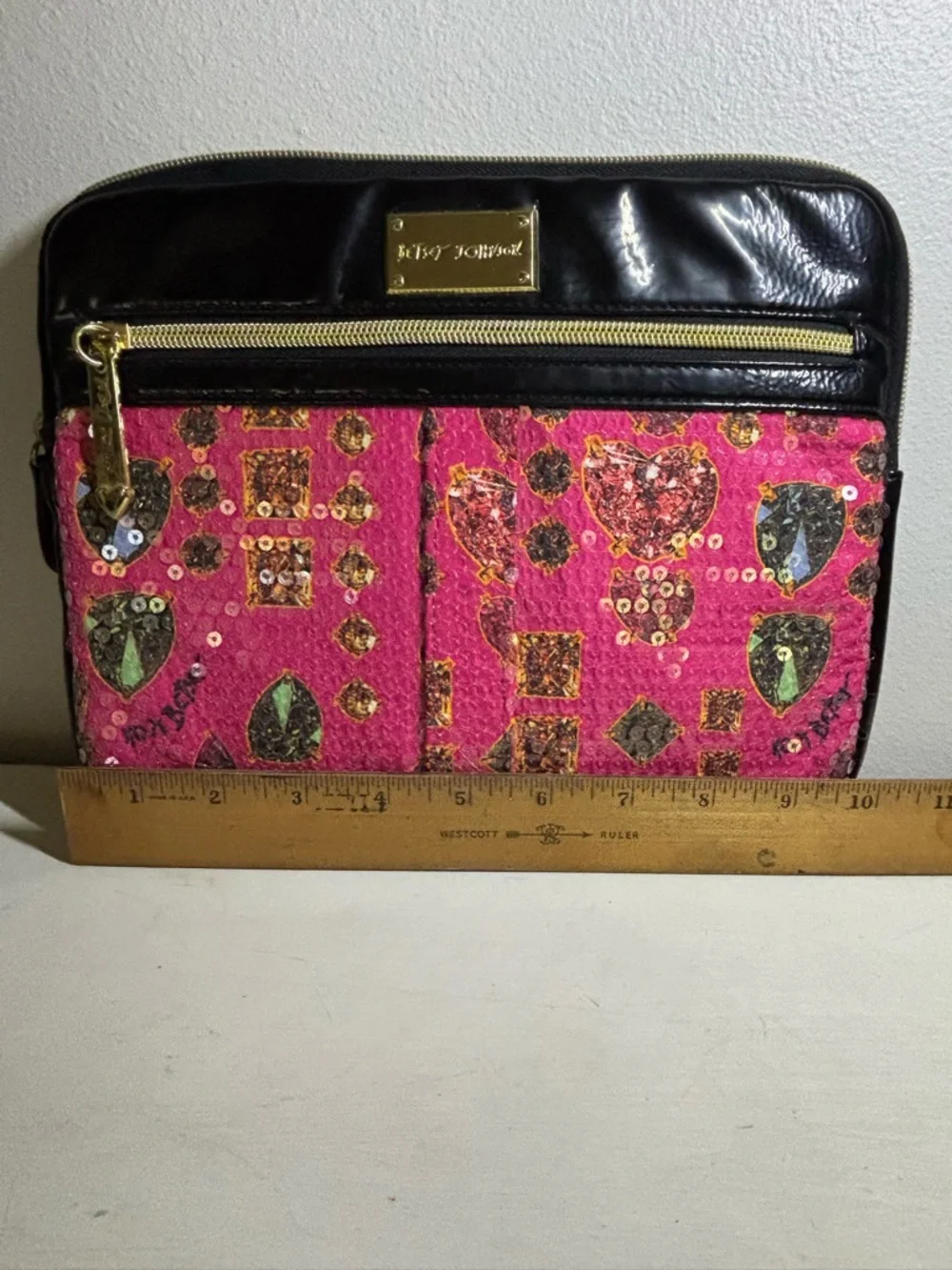 Betsey Johnson Hot Pink Satin-Lined iPad / tablet case